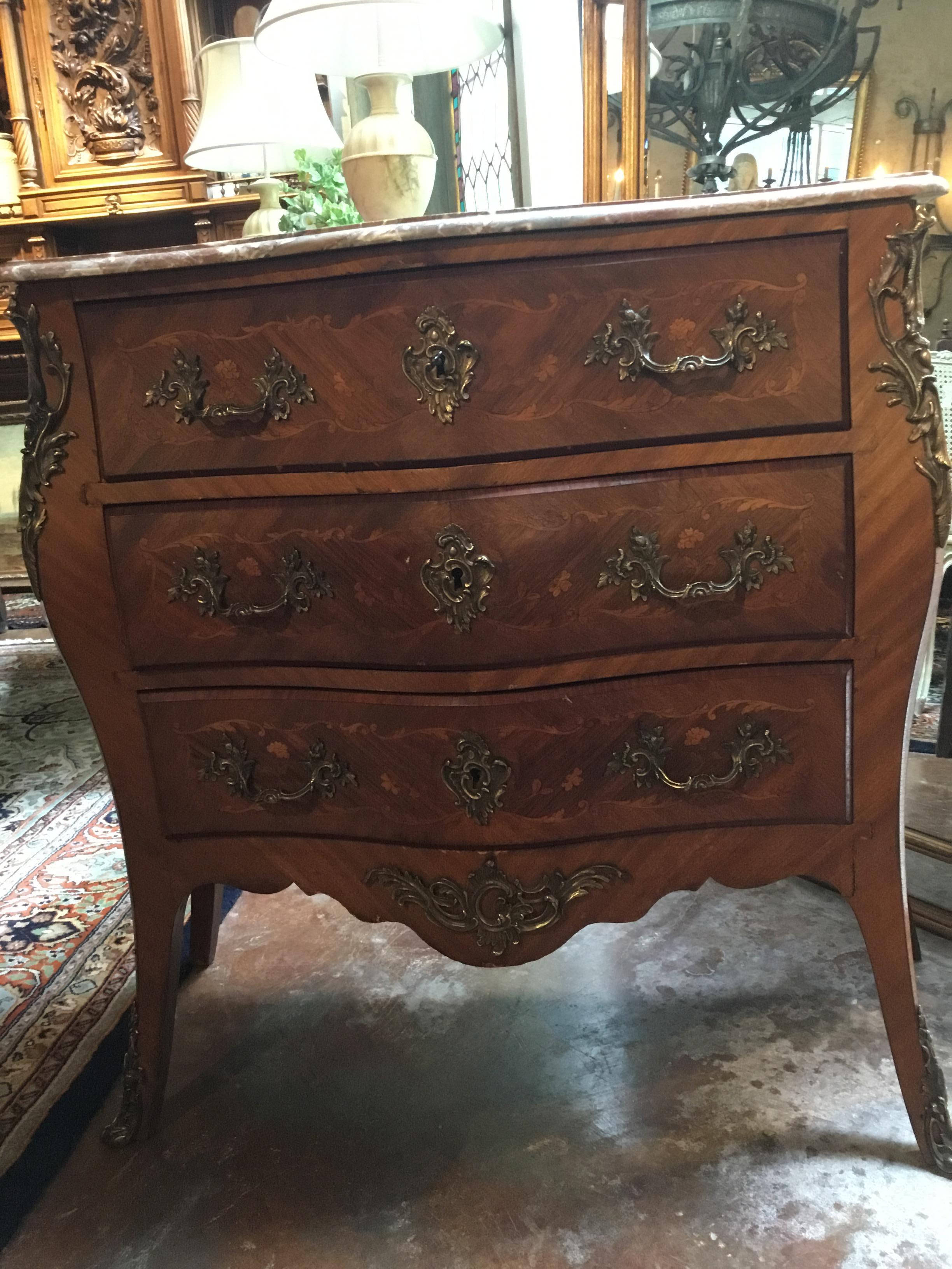Pair of 19th Century French Commodes, Louis XV Style with Marble Tops For Sale 3