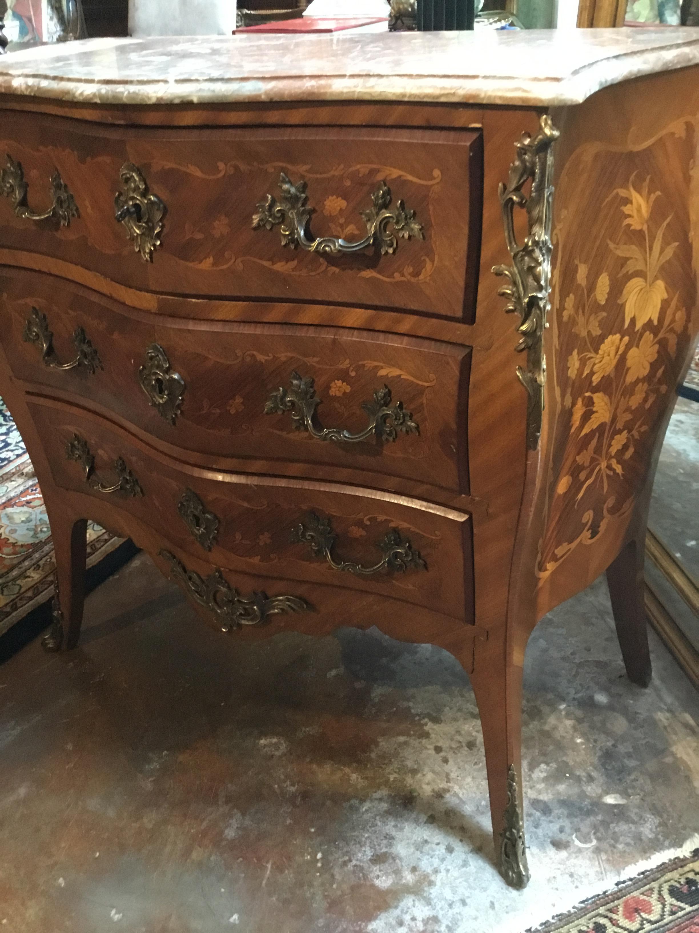 Pair of 19th Century French Commodes, Louis XV Style with Marble Tops For Sale 4