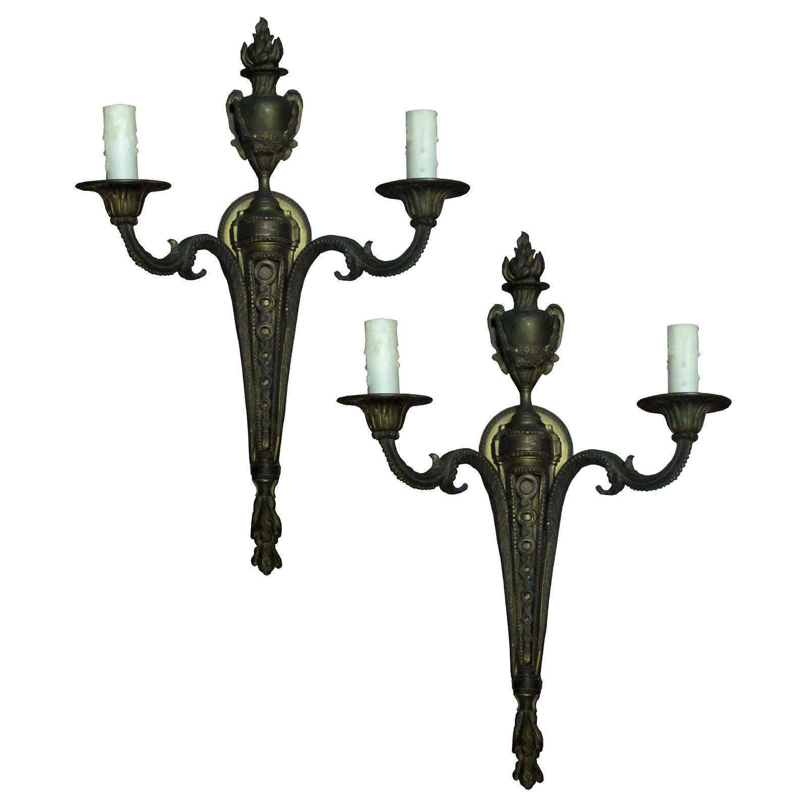 Pair of 19th Century French Continental Bronze Sconces For Sale