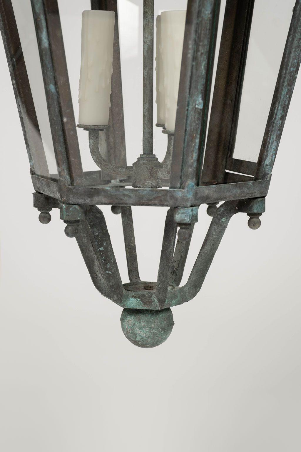 French Provincial Pair of 19th Century French Copper and Glass Paneled Lanterns
