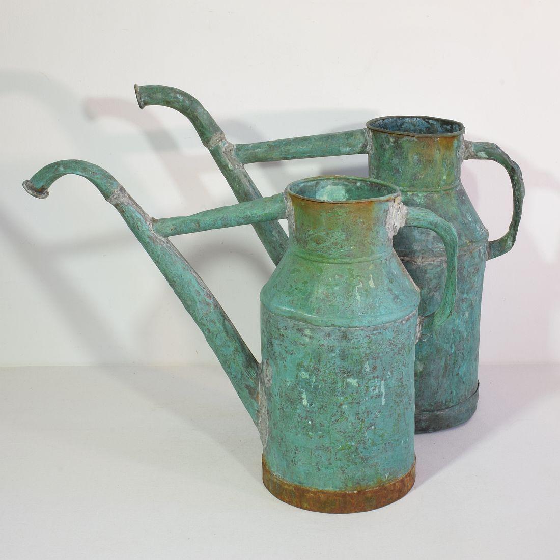 Hand-Crafted Pair of 19th Century, French Copper Water Cans For Sale