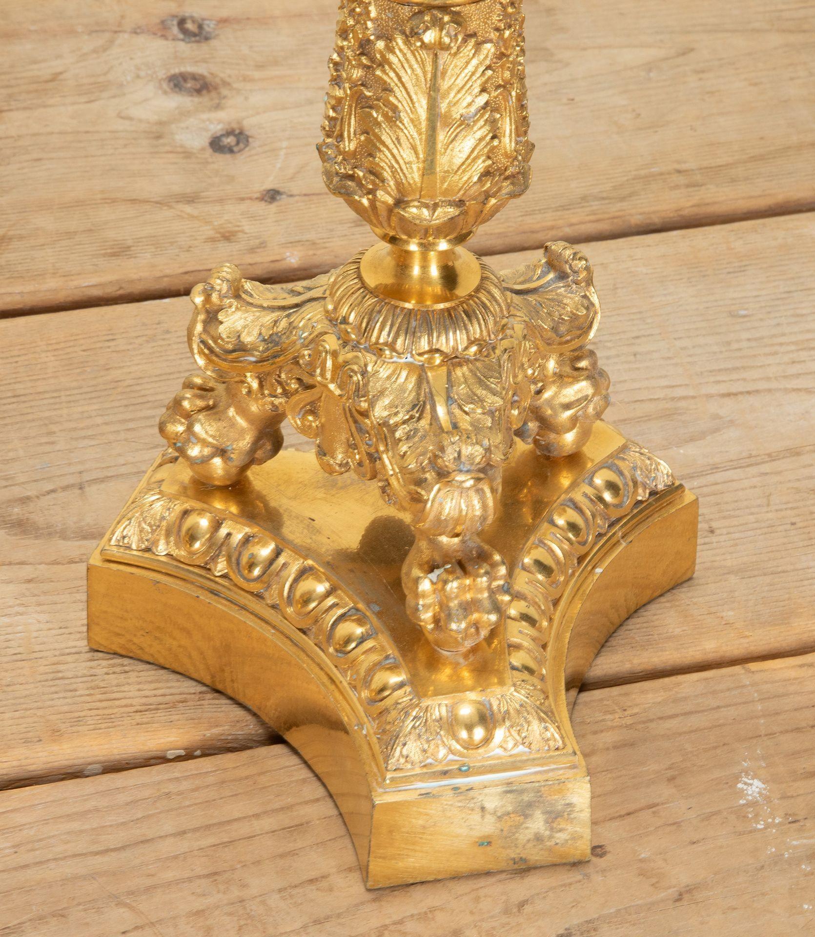 Pair of 19th Century French Corinthian Column Gilt Bronze Candlesticks In Good Condition For Sale In Gloucestershire, GB