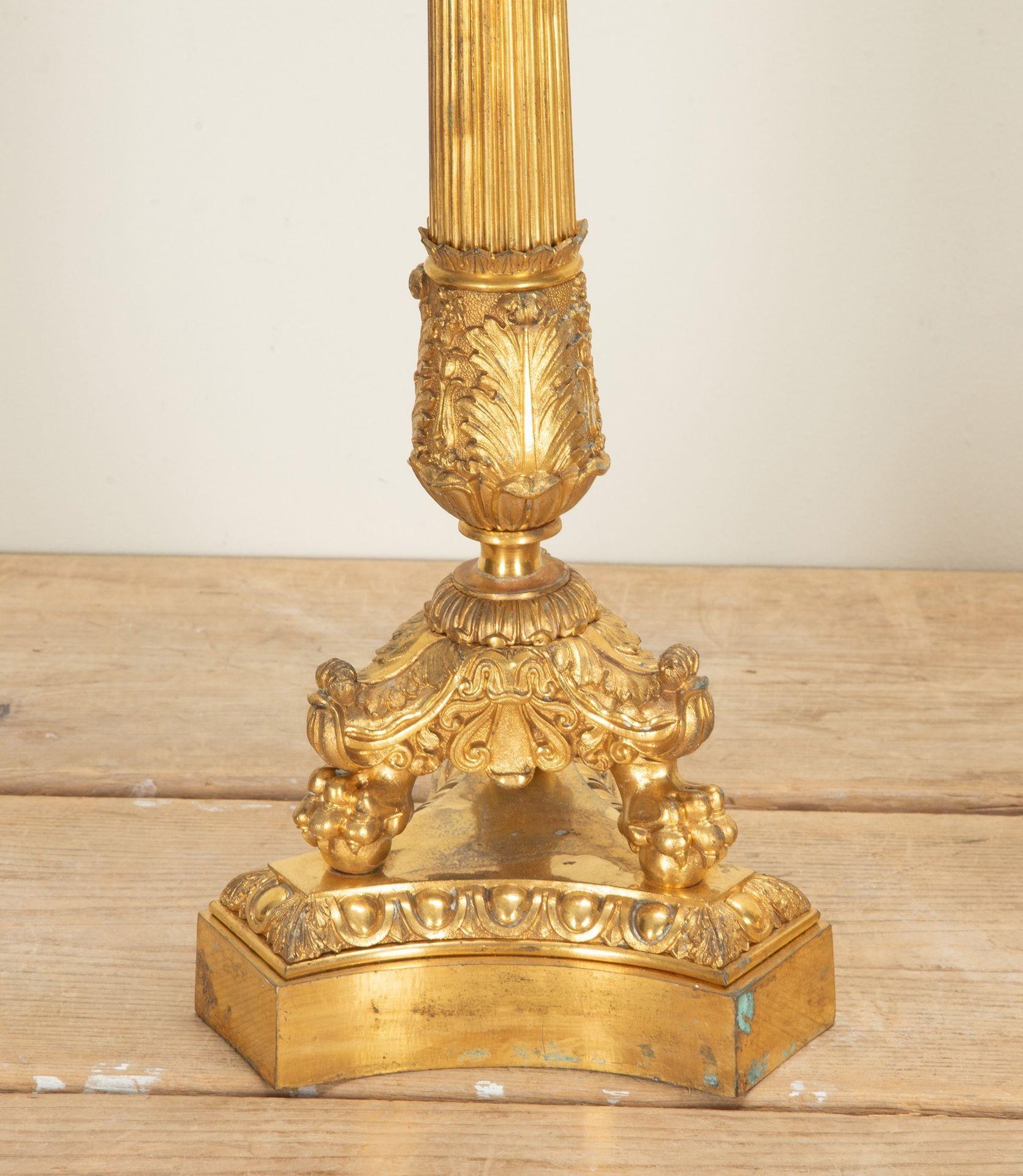 Pair of 19th Century French Corinthian Column Gilt Bronze Candlesticks For Sale 1