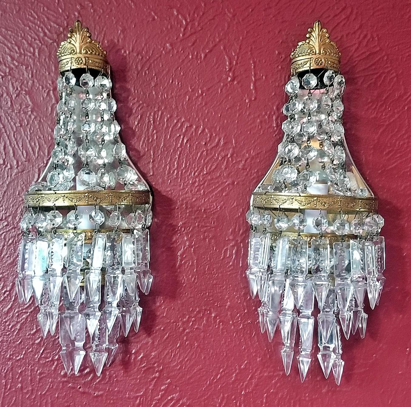 Pair of 19th Century French Crystal Louis XVI Style Wall Lights 2