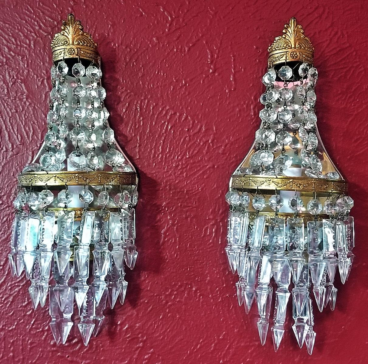 Pair of 19th Century French Crystal Louis XVI Style Wall Lights 3