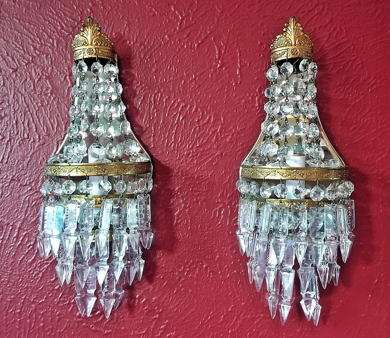 Pair of 19th Century French Crystal Louis XVI Style Wall Lights 4