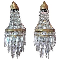 Pair of 19th Century French Crystal Louis XVI Style Wall Lights