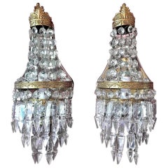 Pair of 19th Century French Crystal Louis XVI Style Wall Lights