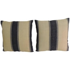 Antique Pair of 19th Century French Dark Blue Stripes Decorative Pillows
