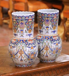 Pair of 19th Century French Desvres Faience Vases in the Rouen Taste