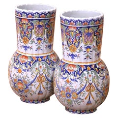Pair of 19th Century French Desvres Faience Vases in the Rouen Taste