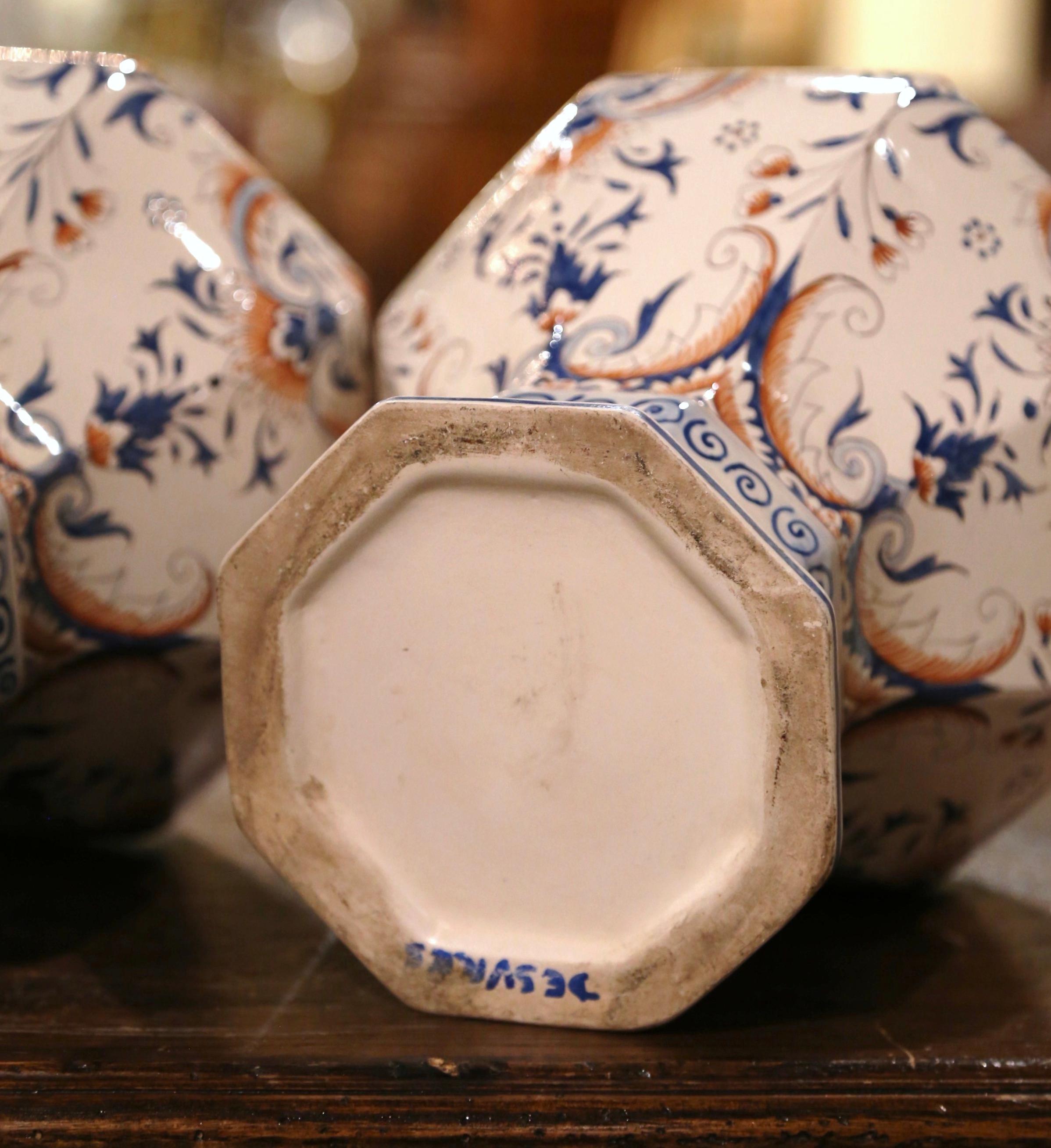 Pair of 19th Century French Desvres Hand Painted Faience Ginger Jars 6