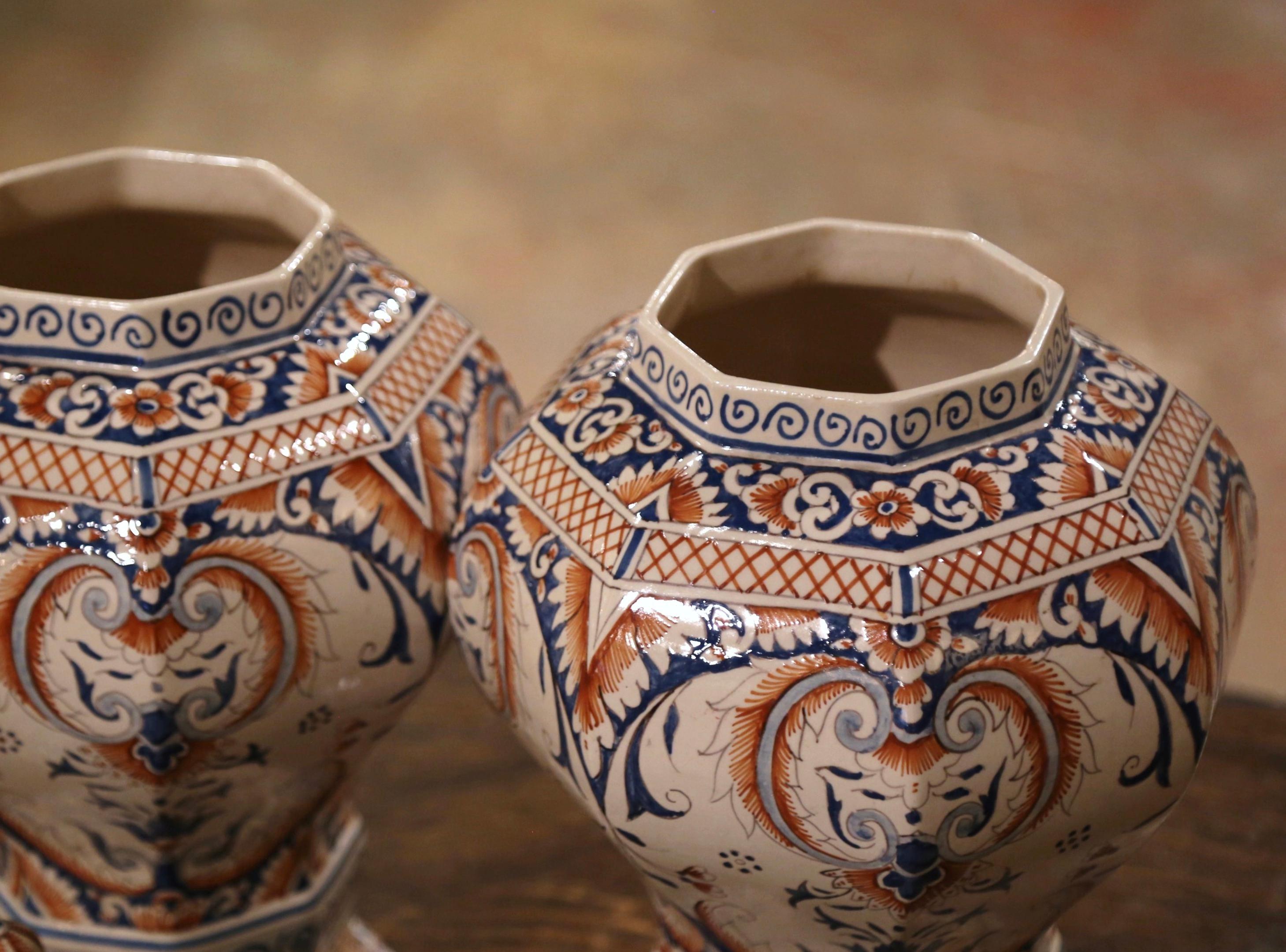 Pair of 19th Century French Desvres Hand Painted Faience Ginger Jars 3