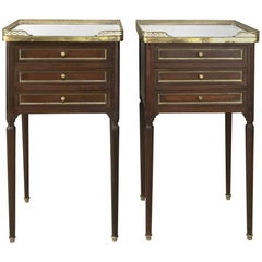 Antique Pair of 19th Century French Directoire Marble Top Nightstands