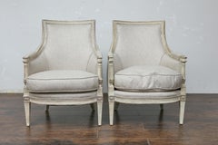 Pair of 19th Century French Directoire Upholstered Bergères with Twisted Columns