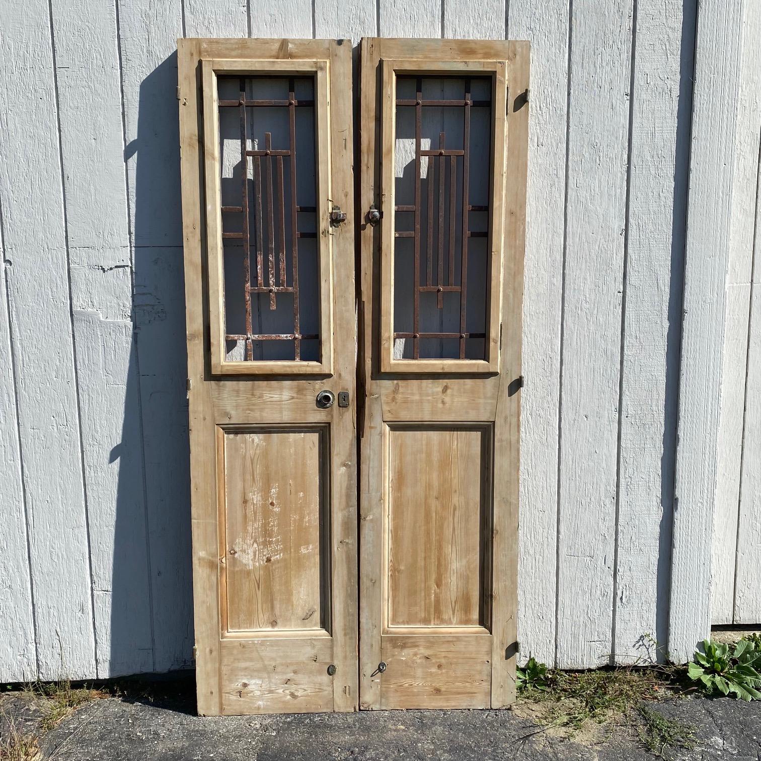 Pair of 19th Century French Doors with Wrought Iron Panels For Sale 9