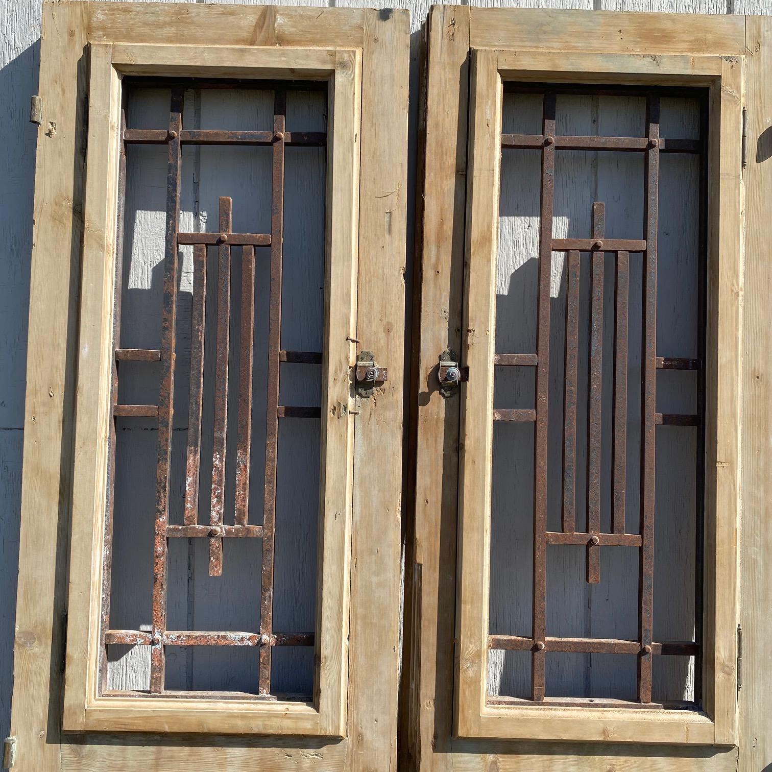Pair of 19th Century French Doors with Wrought Iron Panels For Sale 4