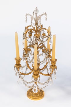 Pair of 19th Century French Doré Bronze and Rock Crystal Girandoles