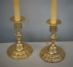 Pair of 19th Century French Dore Bronze Candlestick Table Lamp
