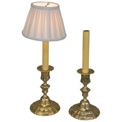 Pair of 19th Century French Dore Bronze Candlestick Table Lamp