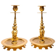 Pair of 19th Century French Doré Bronze Candlesticks