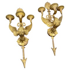 Antique Pair of 19th Century French Dore Bronze Sconces