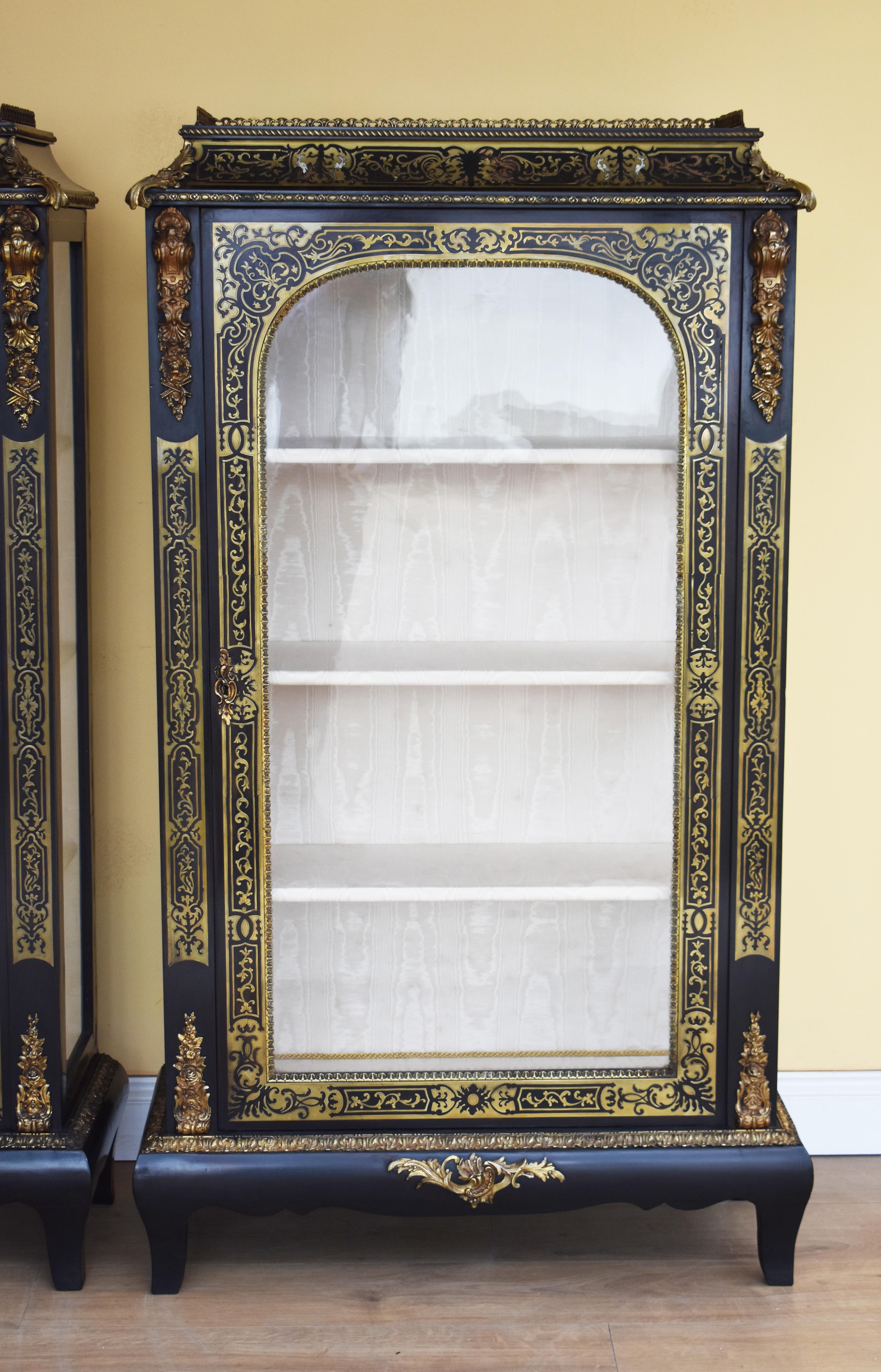 Napoleon III Pair of 19th Century French Ebonised Boulle Cabinets For Sale