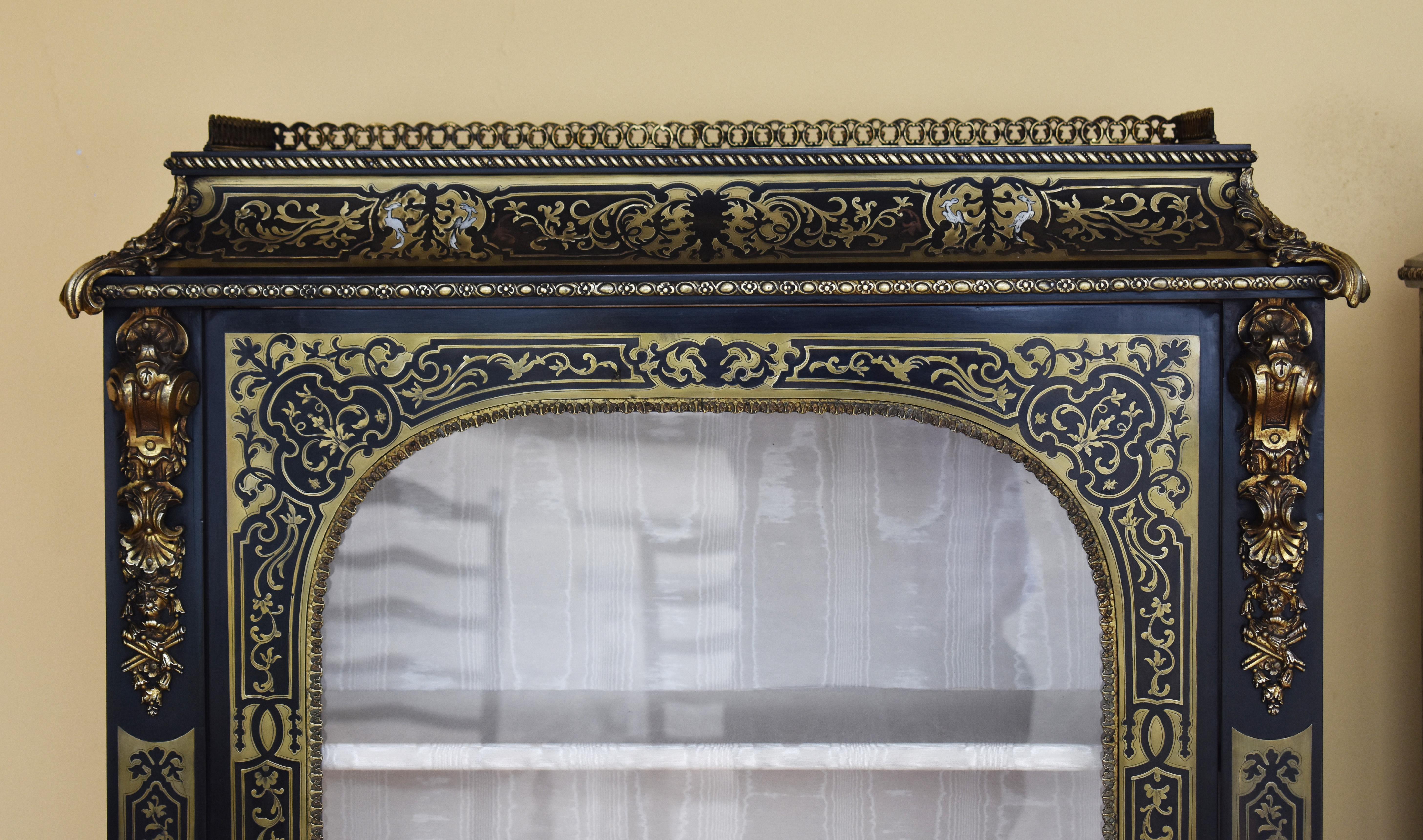 Inlay Pair of 19th Century French Ebonised Boulle Cabinets For Sale