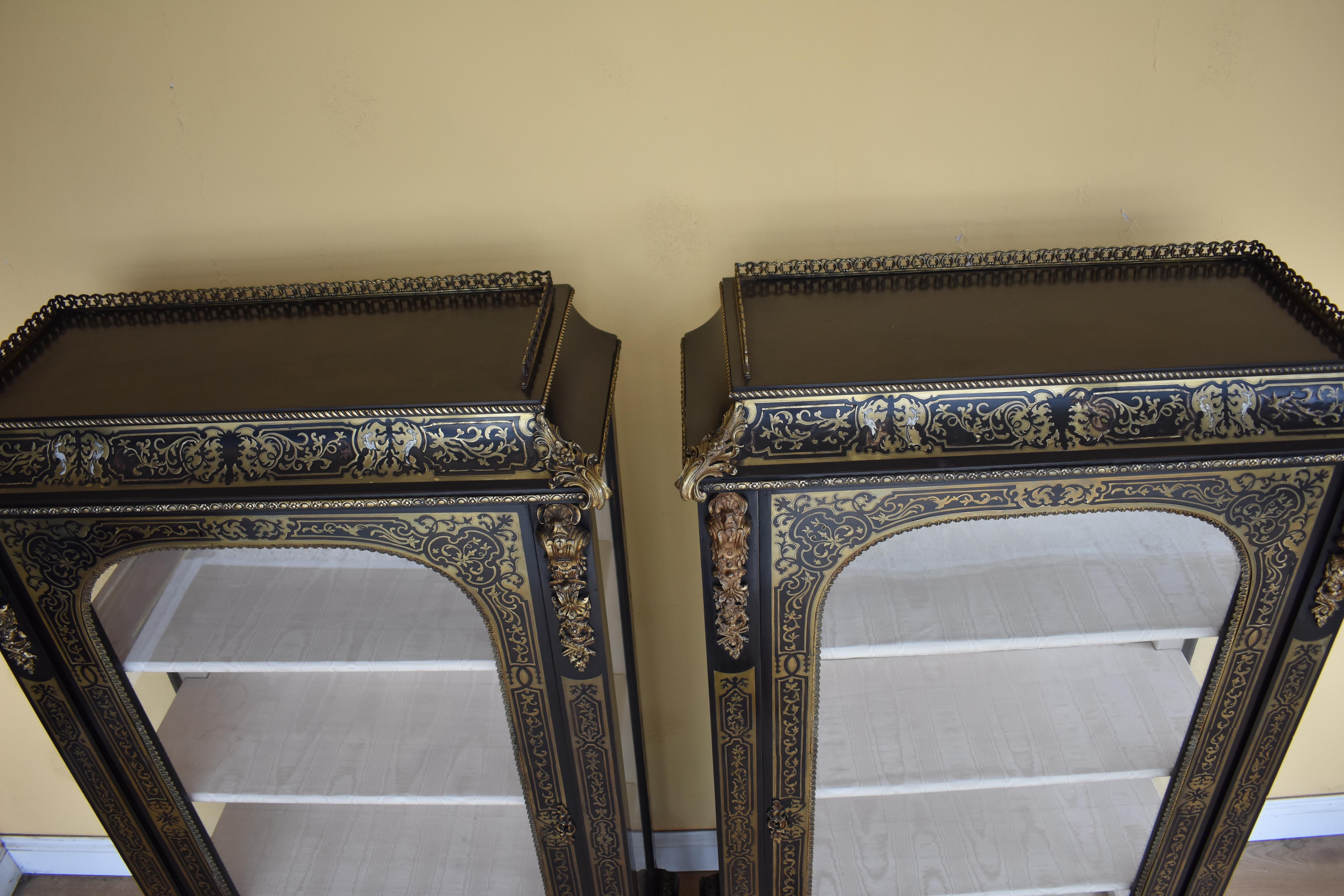Pair of 19th Century French Ebonised Boulle Cabinets For Sale 3