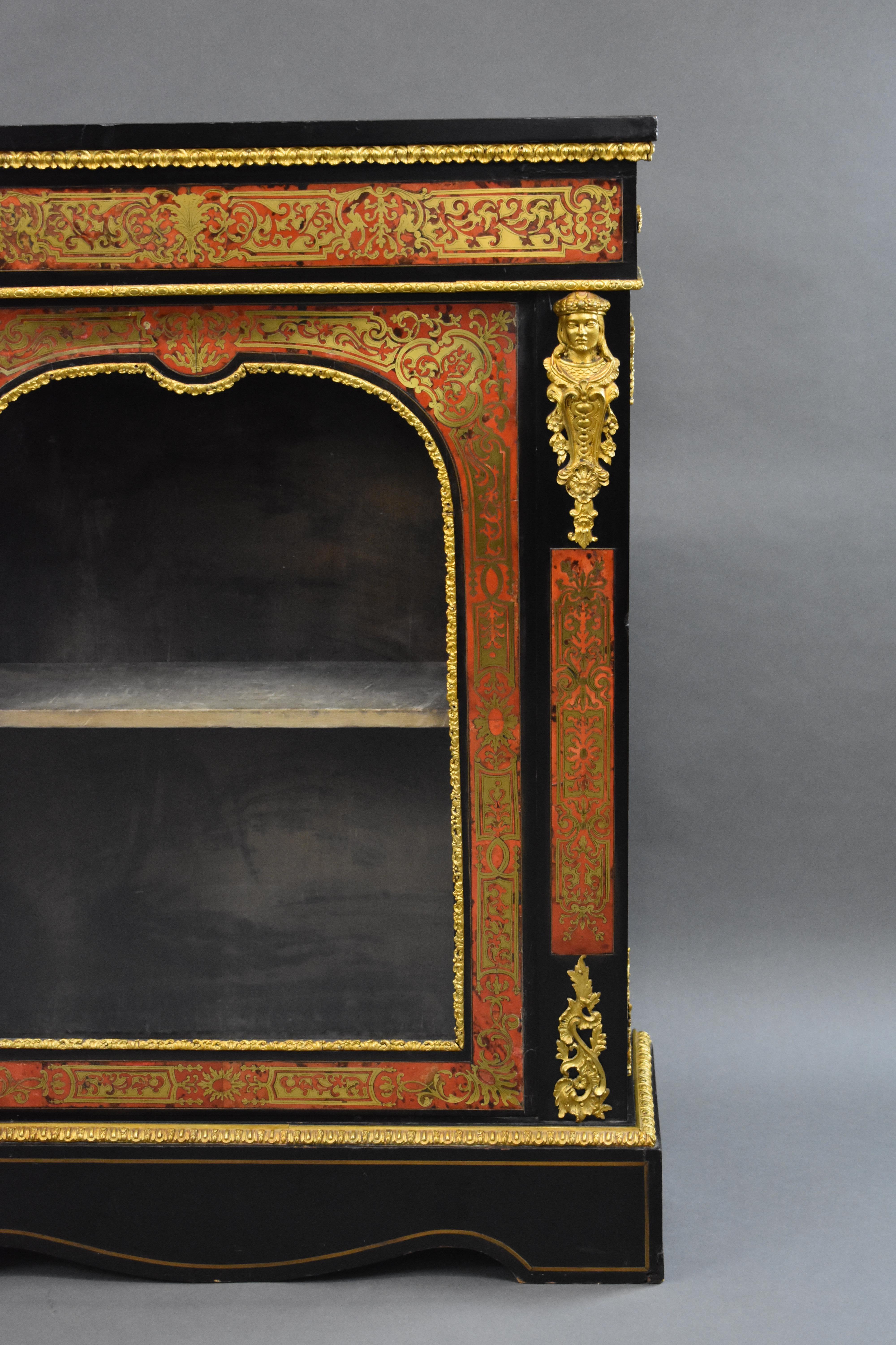Pair of 19th Century French Ebonised Boulle Pier Cabinets For Sale 8