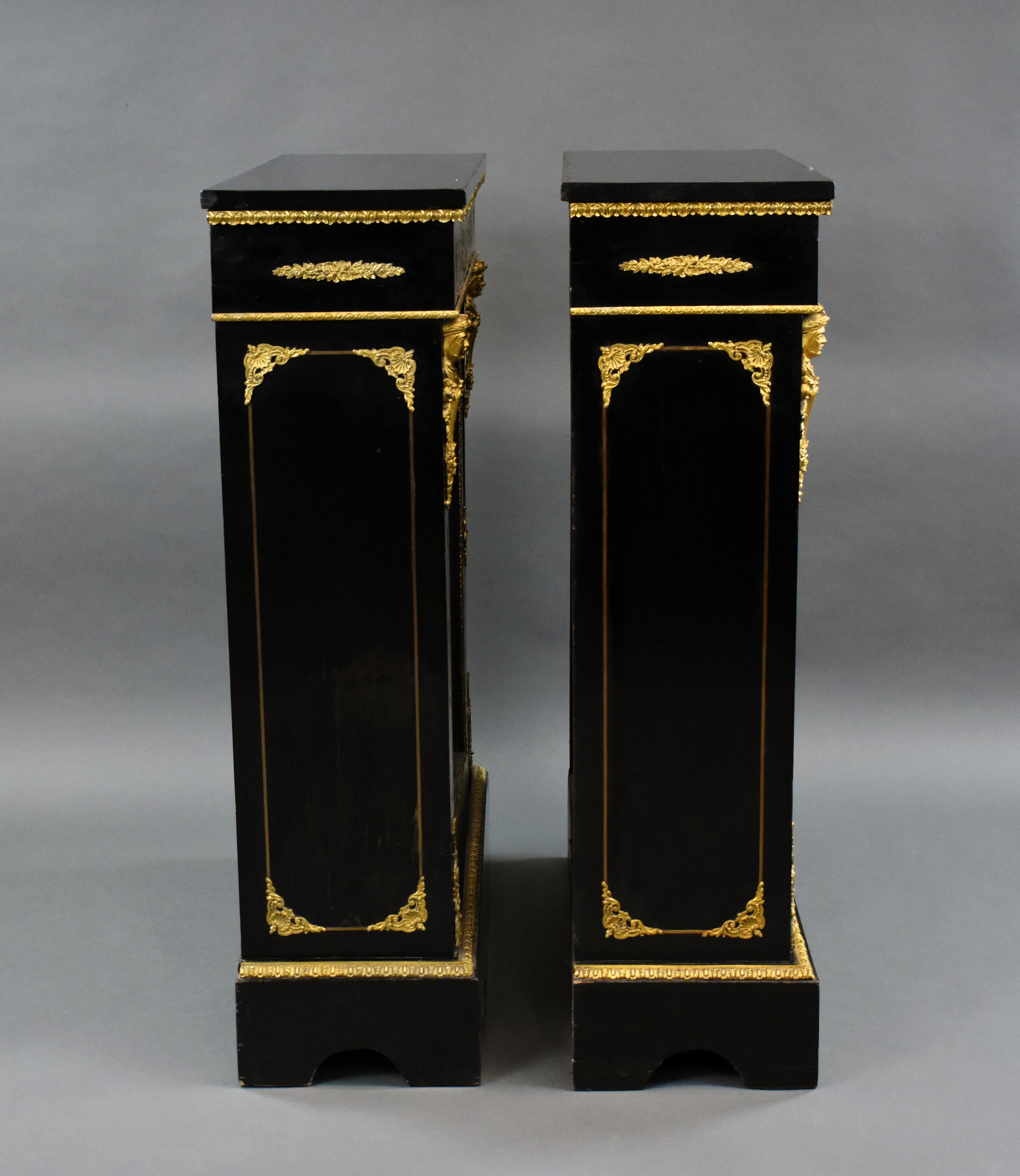 Pair of 19th Century French Ebonised Boulle Pier Cabinets For Sale 11