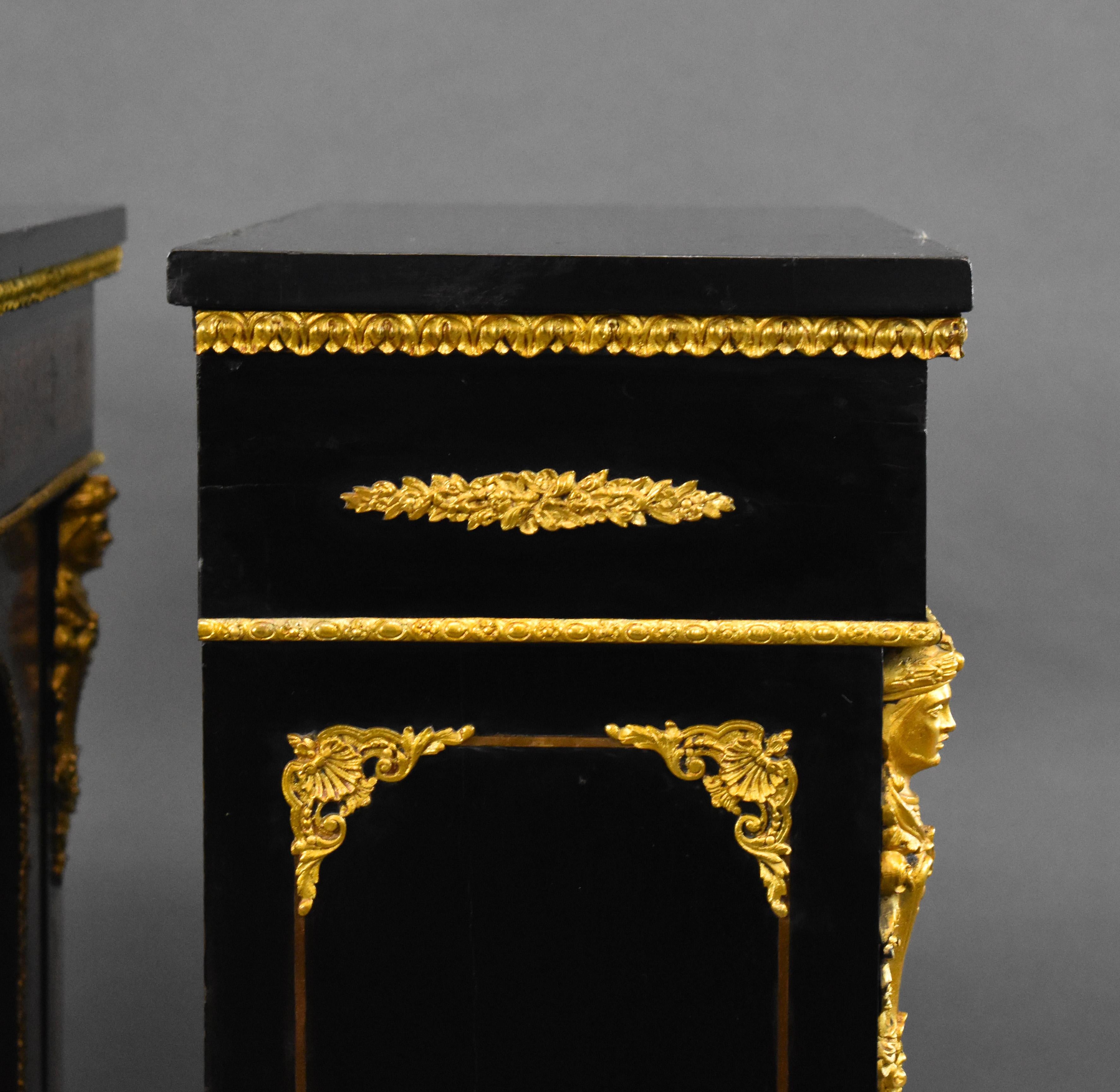 Pair of 19th Century French Ebonised Boulle Pier Cabinets For Sale 14