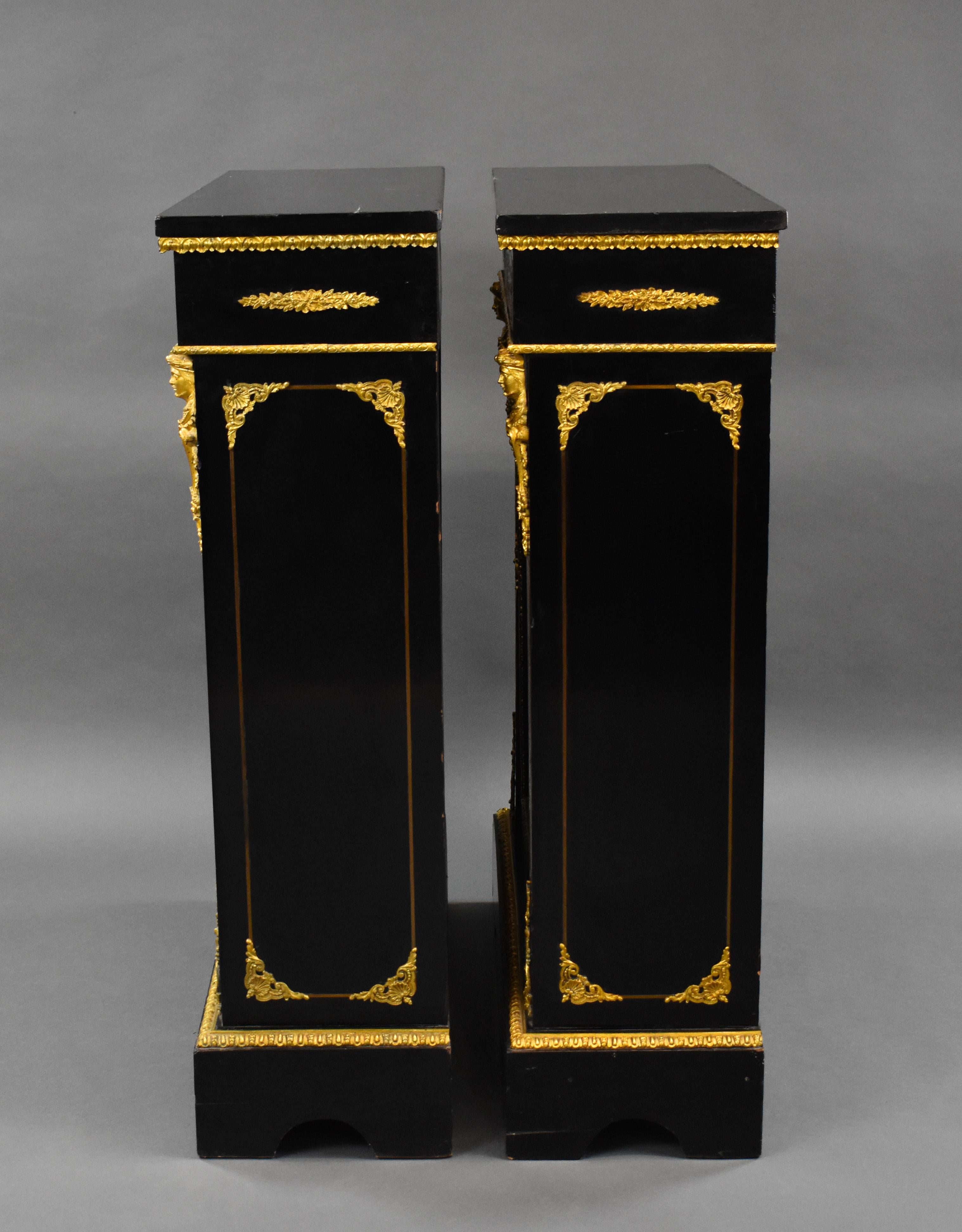 Pair of 19th Century French Ebonised Boulle Pier Cabinets For Sale 16