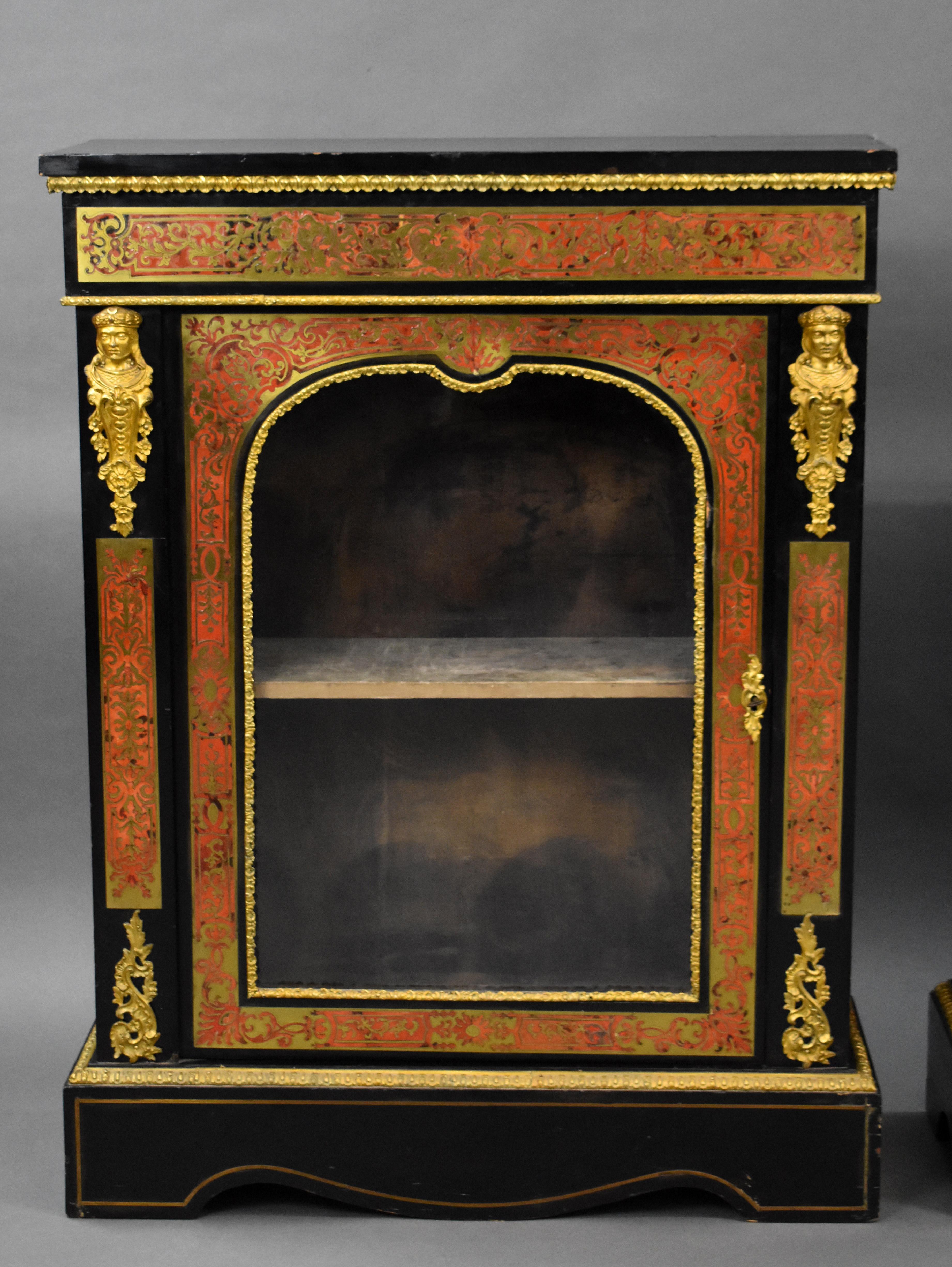 Pair of 19th Century French Ebonised Boulle Pier Cabinets In Good Condition For Sale In Chelmsford, Essex