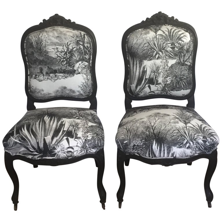 Pair of 19th Century French Ebonized Side Chairs For Sale