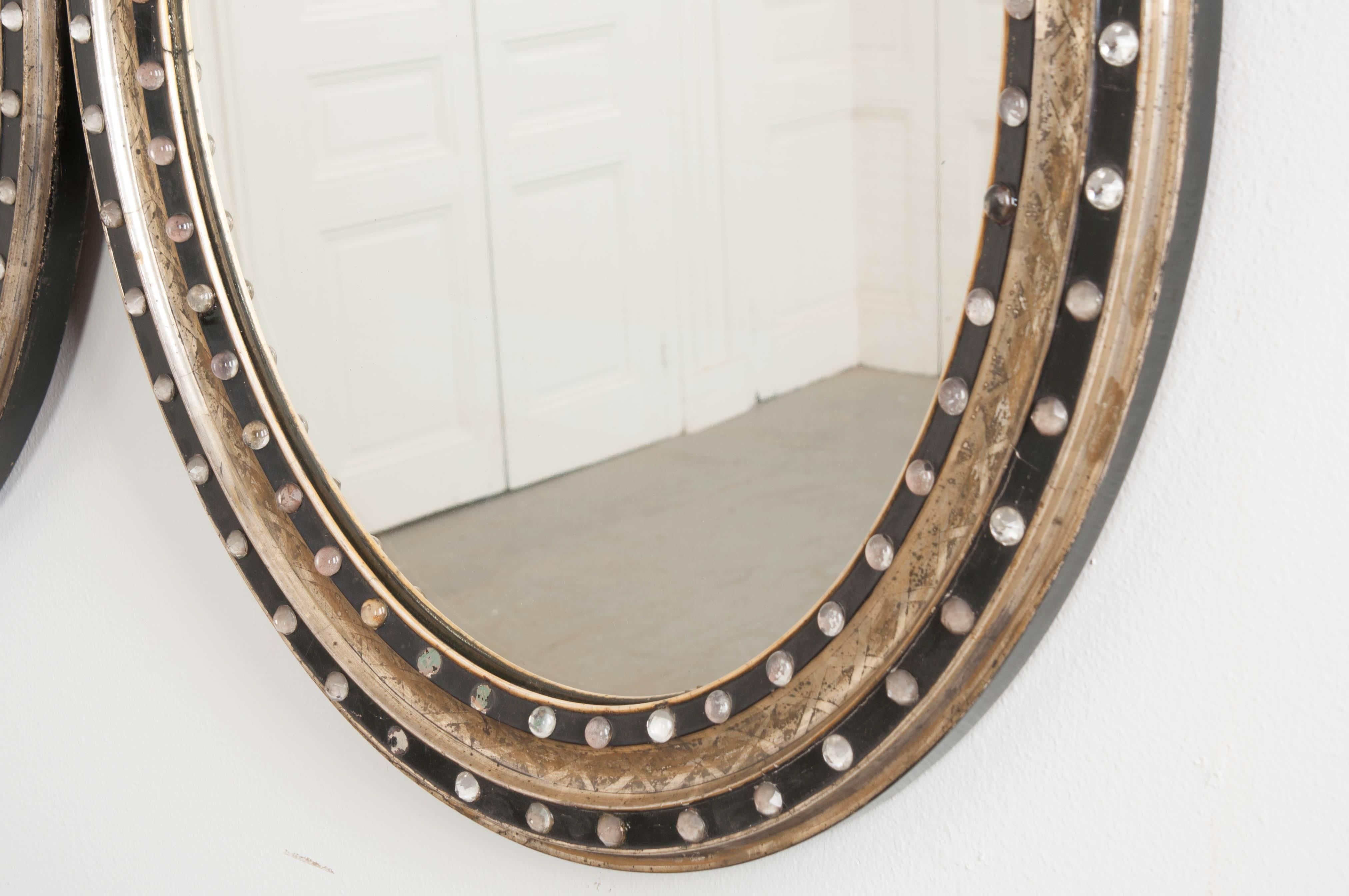 French 19th Century Ebonized and Painted Oval Mirror In Good Condition In Baton Rouge, LA