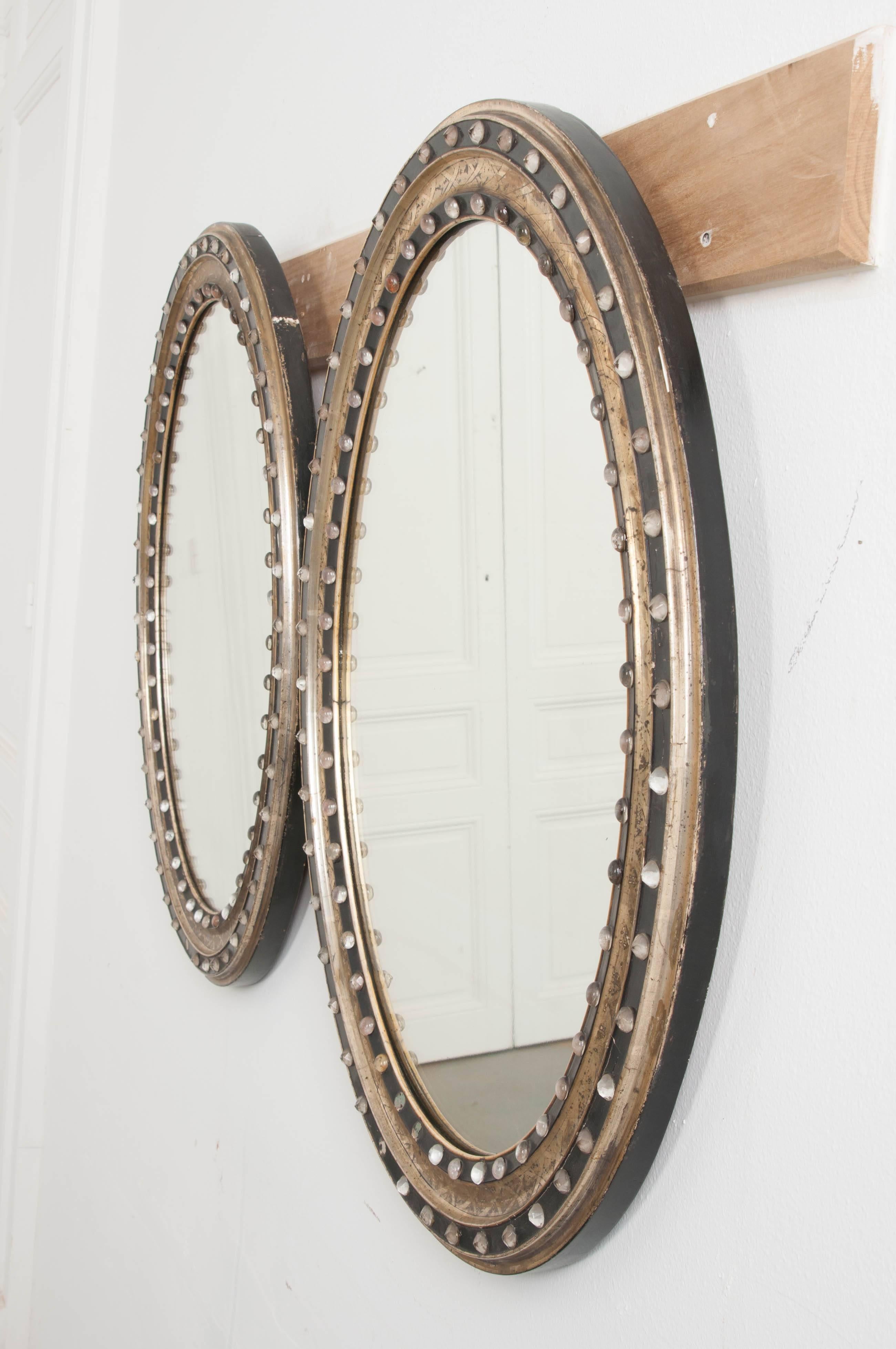 Silver French 19th Century Ebonized and Painted Oval Mirror