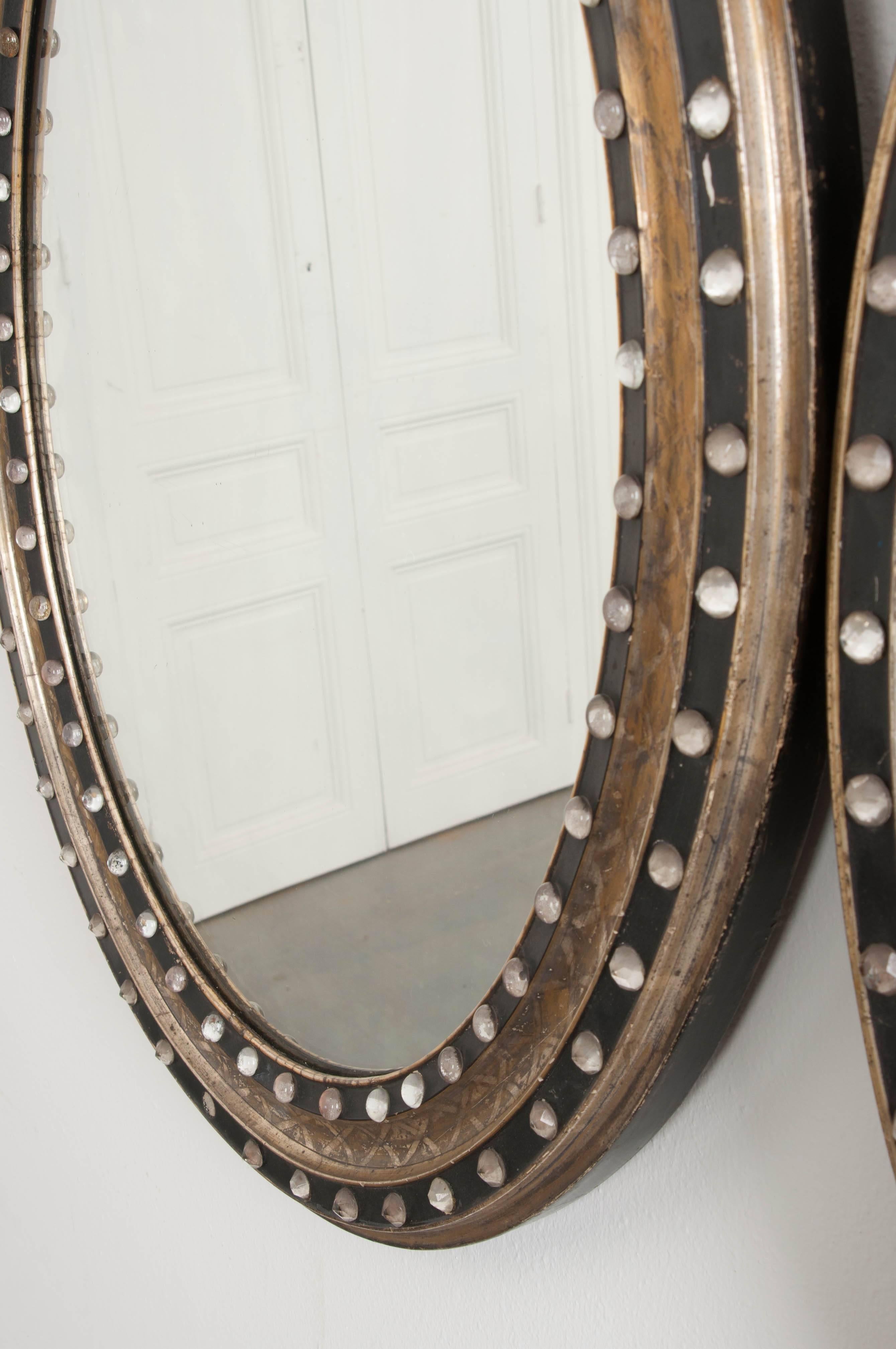 French 19th Century Ebonized and Painted Oval Mirror 1