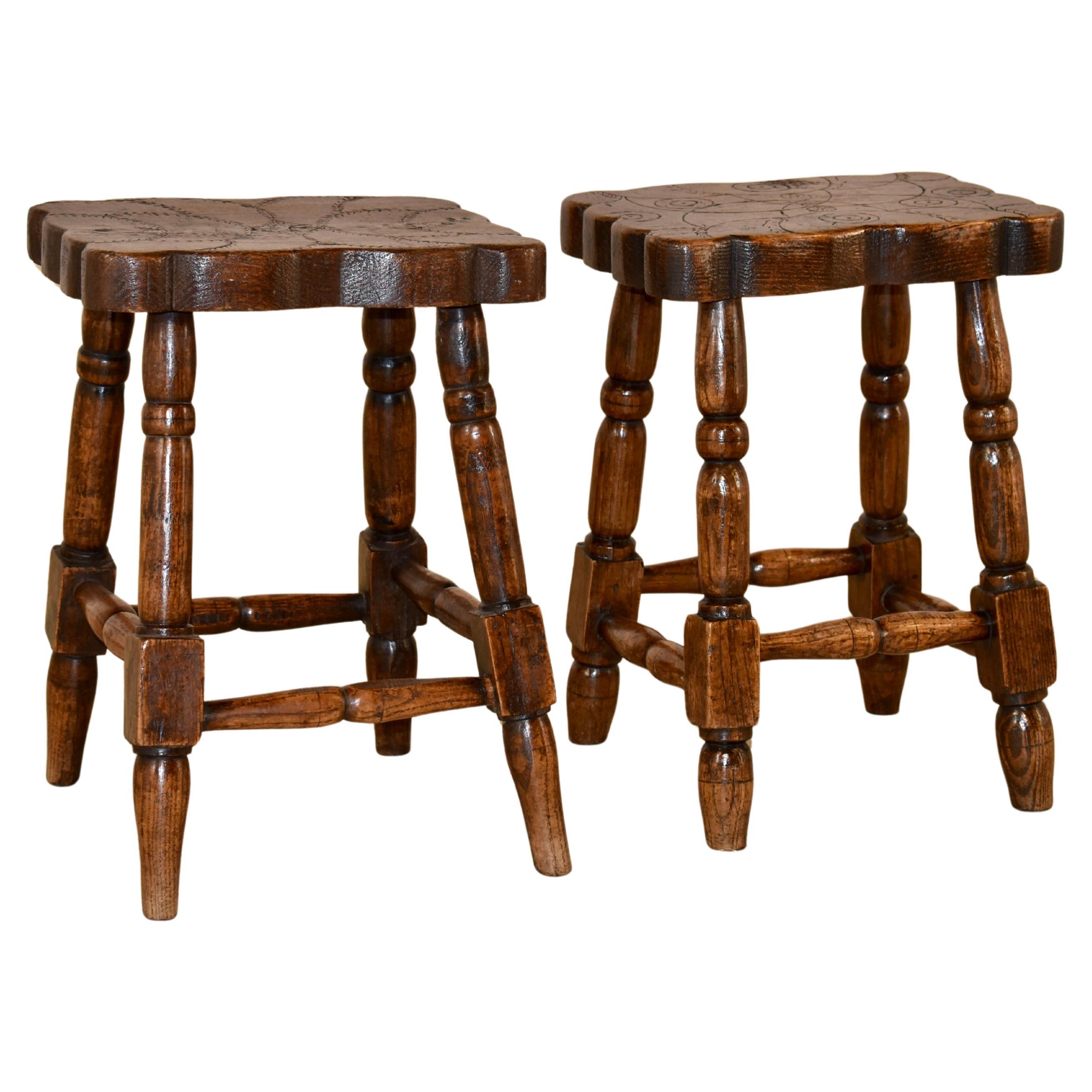 Pair of 19th Century French Elm Stools