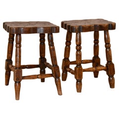 Pair of 19th Century French Elm Stools