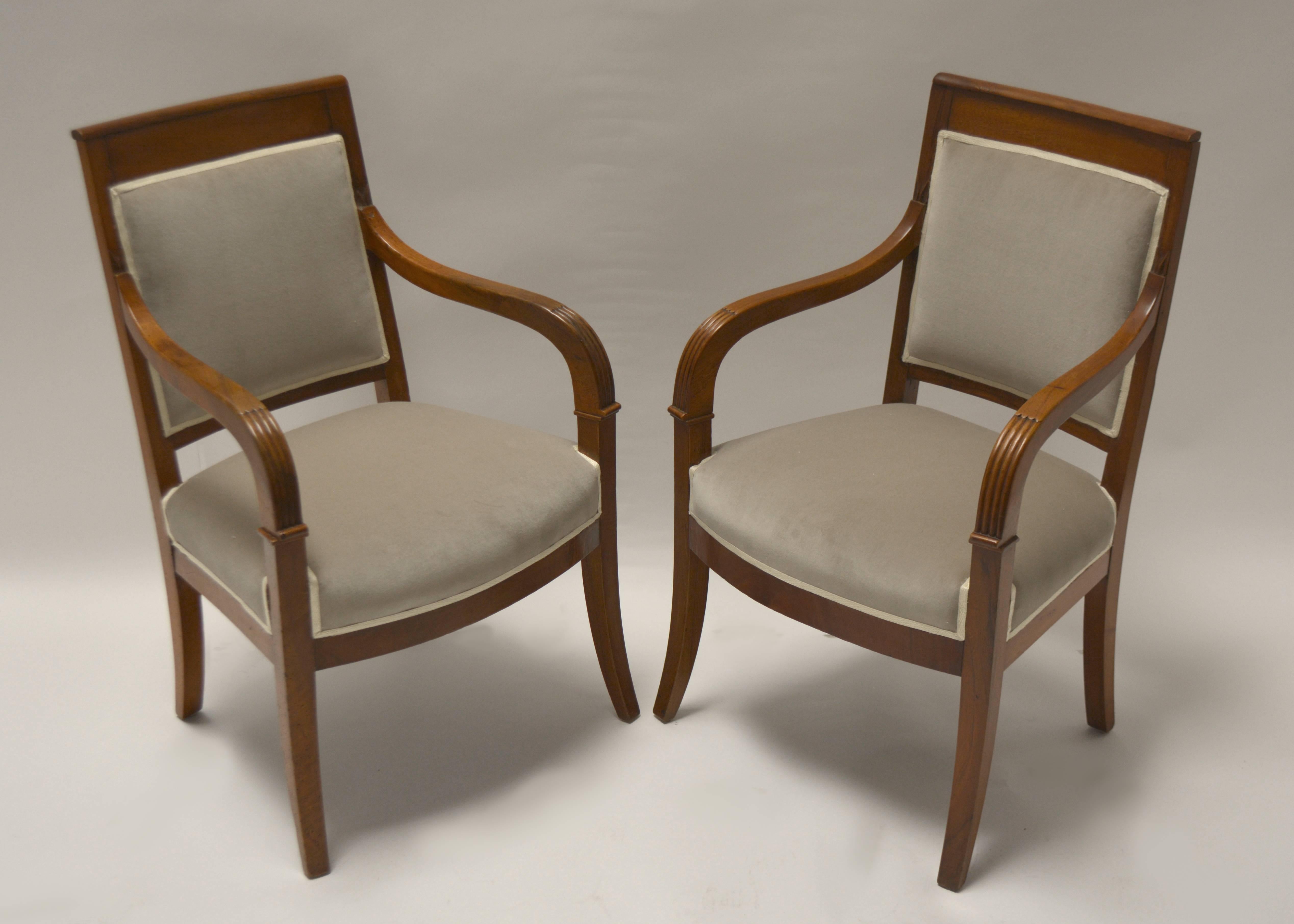 Velvet Pair of 19th Century French Empire Armchairs For Sale