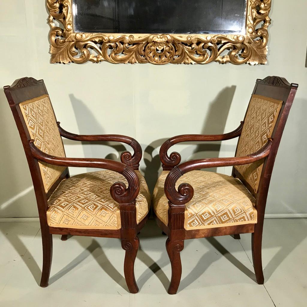 Pair of 19th Century French Empire Armchairs Fully Reupholstered 5