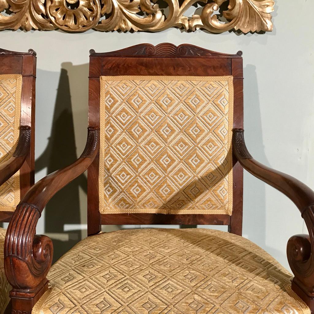 Mid-19th Century Pair of 19th Century French Empire Armchairs Fully Reupholstered