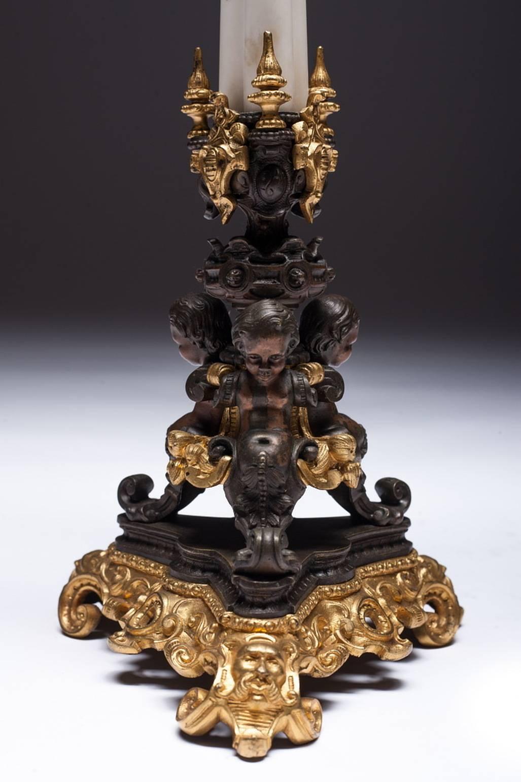 Gilt Pair of 19th Century French Empire Bronze and Ormolu Candelabra For Sale