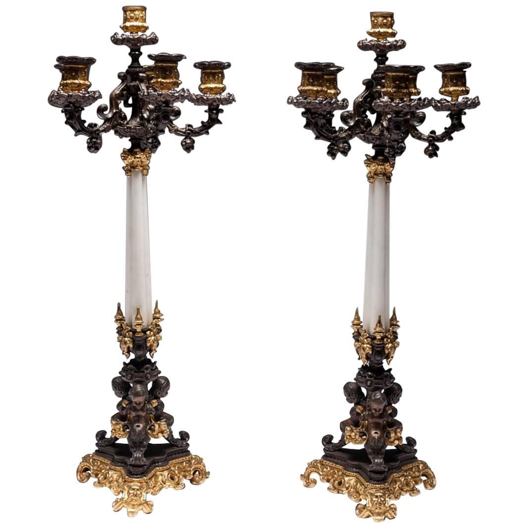 Pair of 19th Century French Empire Bronze and Ormolu Candelabra For Sale