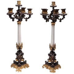 Antique Pair of 19th Century French Empire Bronze and Ormolu Candelabra