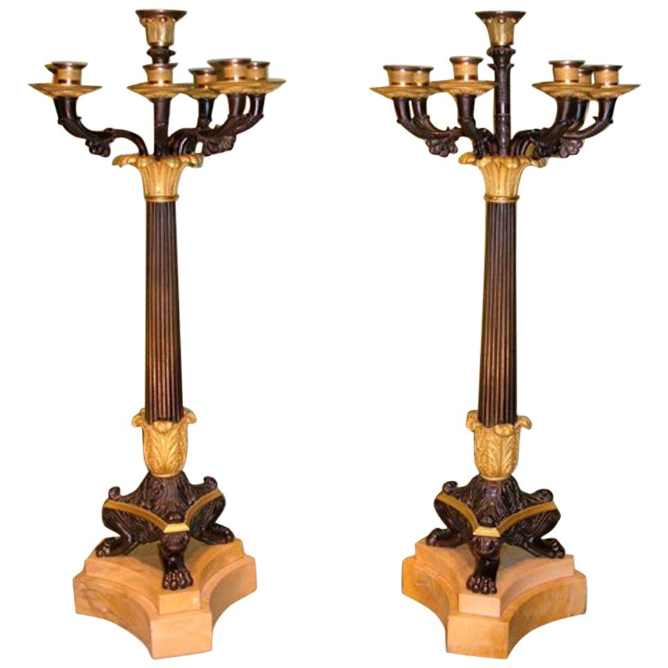 Pair of 19th Century French Empire Bronze and Ormolu Candelabra
