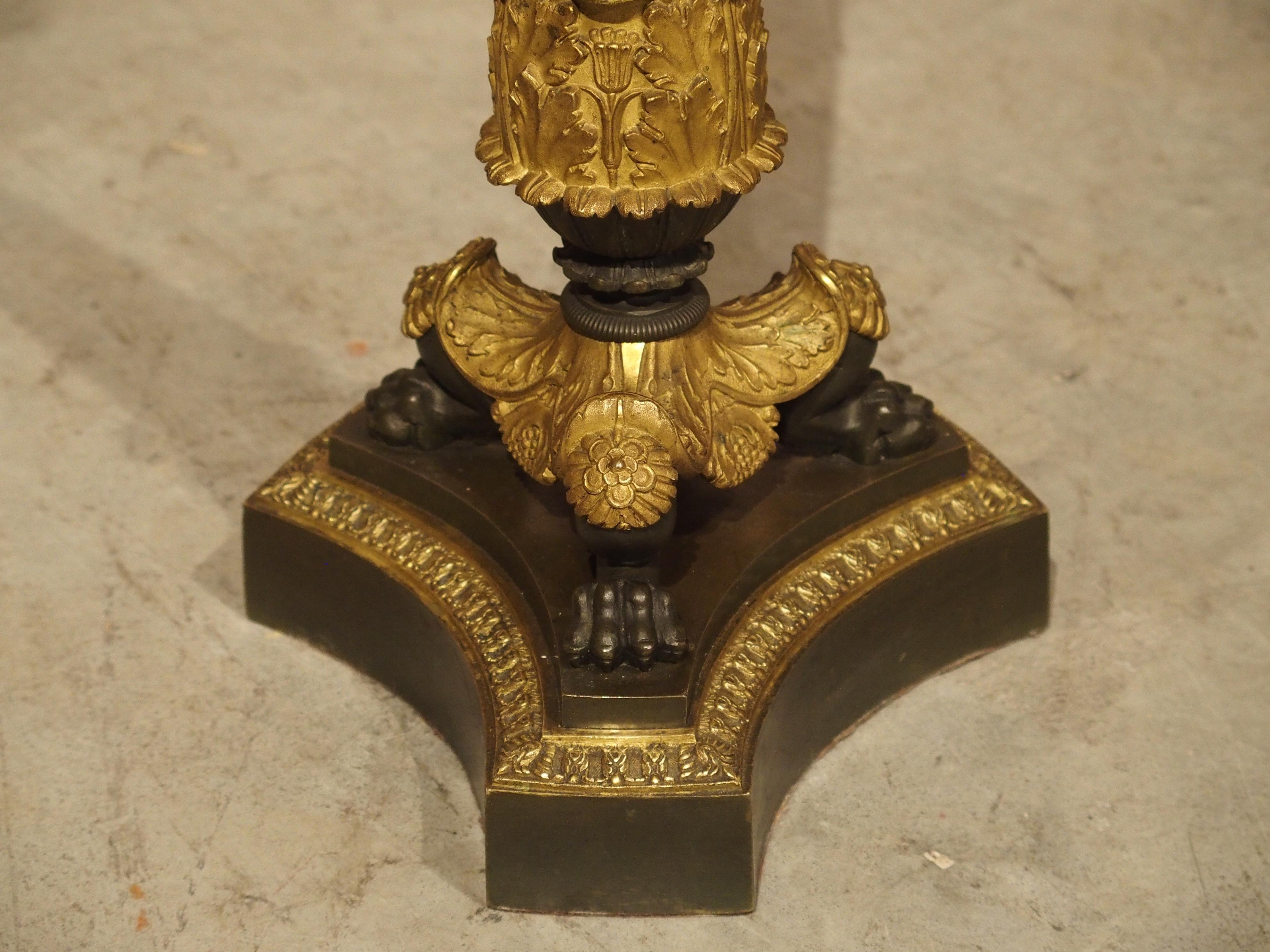 Paire de chandeliers Empire français du 19ème siècle avec pieds tripartites à pattes de lion en vente 8