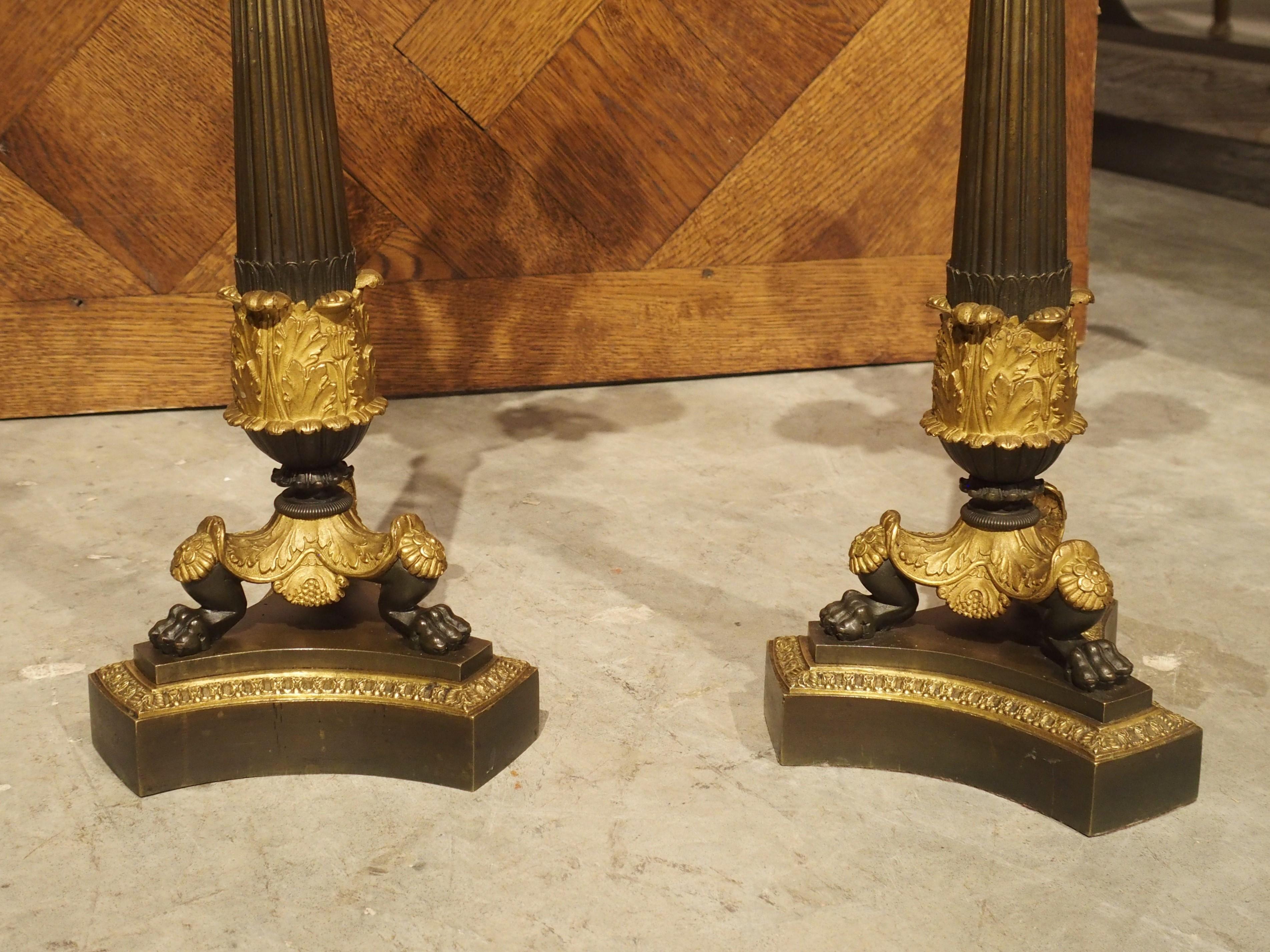 Paire de chandeliers Empire français du 19ème siècle avec pieds tripartites à pattes de lion en vente 13