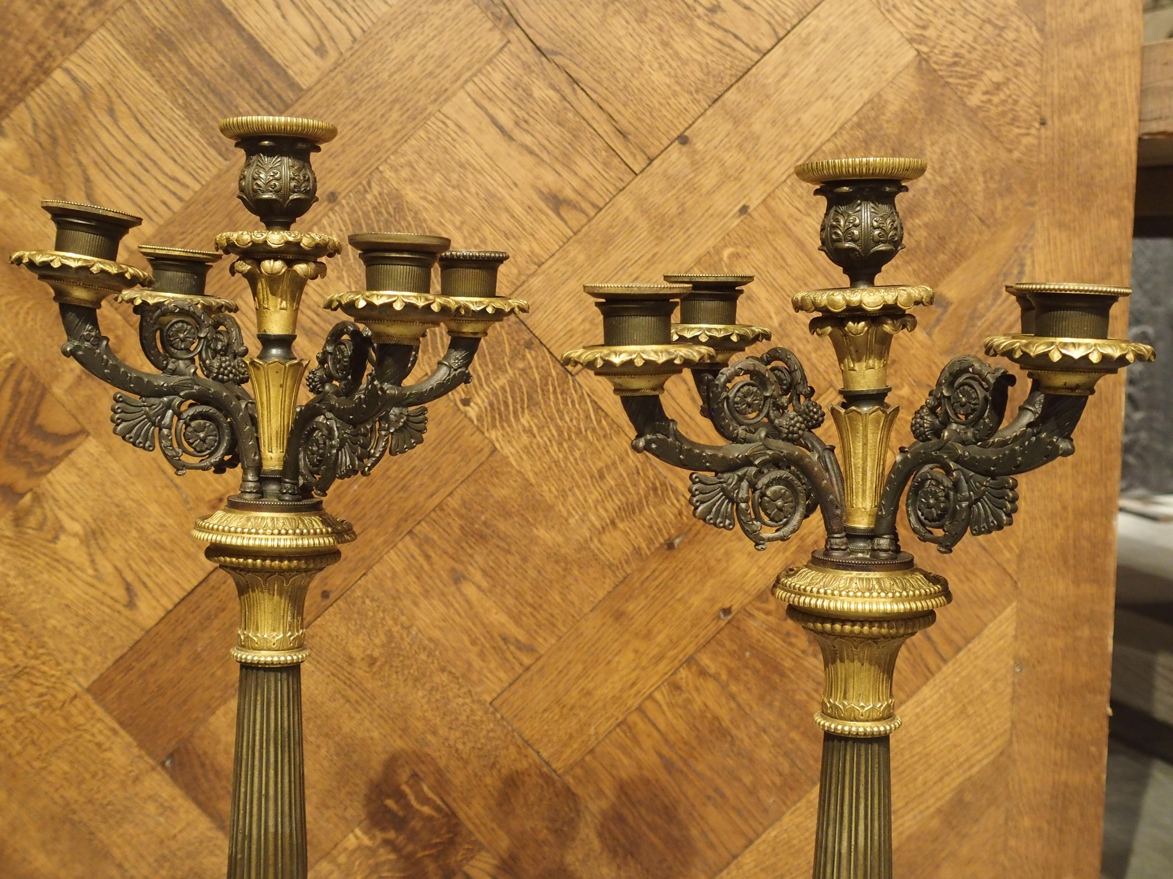 Pair of 19th Century French Empire Candelabra with Tripartite Lion Paw Feet In Good Condition For Sale In Dallas, TX